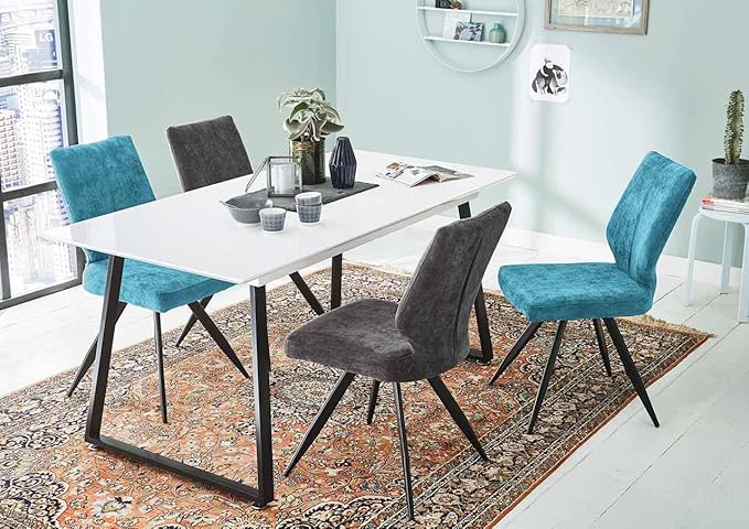 lifestyle4living Tisch, Esstisch, Ausziehtisch, Kufentisch, Küchentisch, Esszimmertisch, weiß, Hochglanz, U-Gestell, Kufenges
