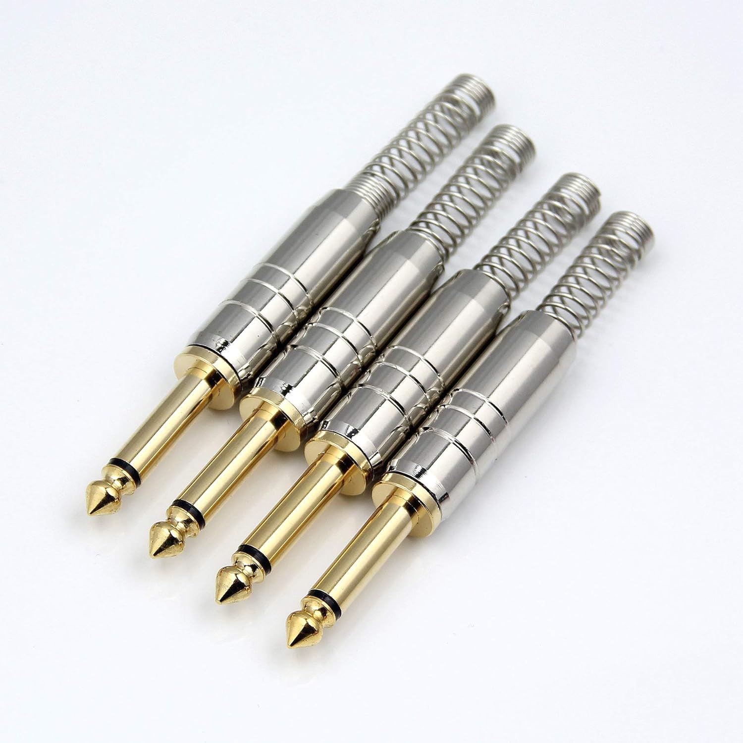 RHINORO (4 pcs a bag Premium 6.35mm 1/4 inch Full-Metal Mono Jack Plug & Strain Relief Guitar Speaker Instrument Solder Soldering Phone End Terminal Gold Plated