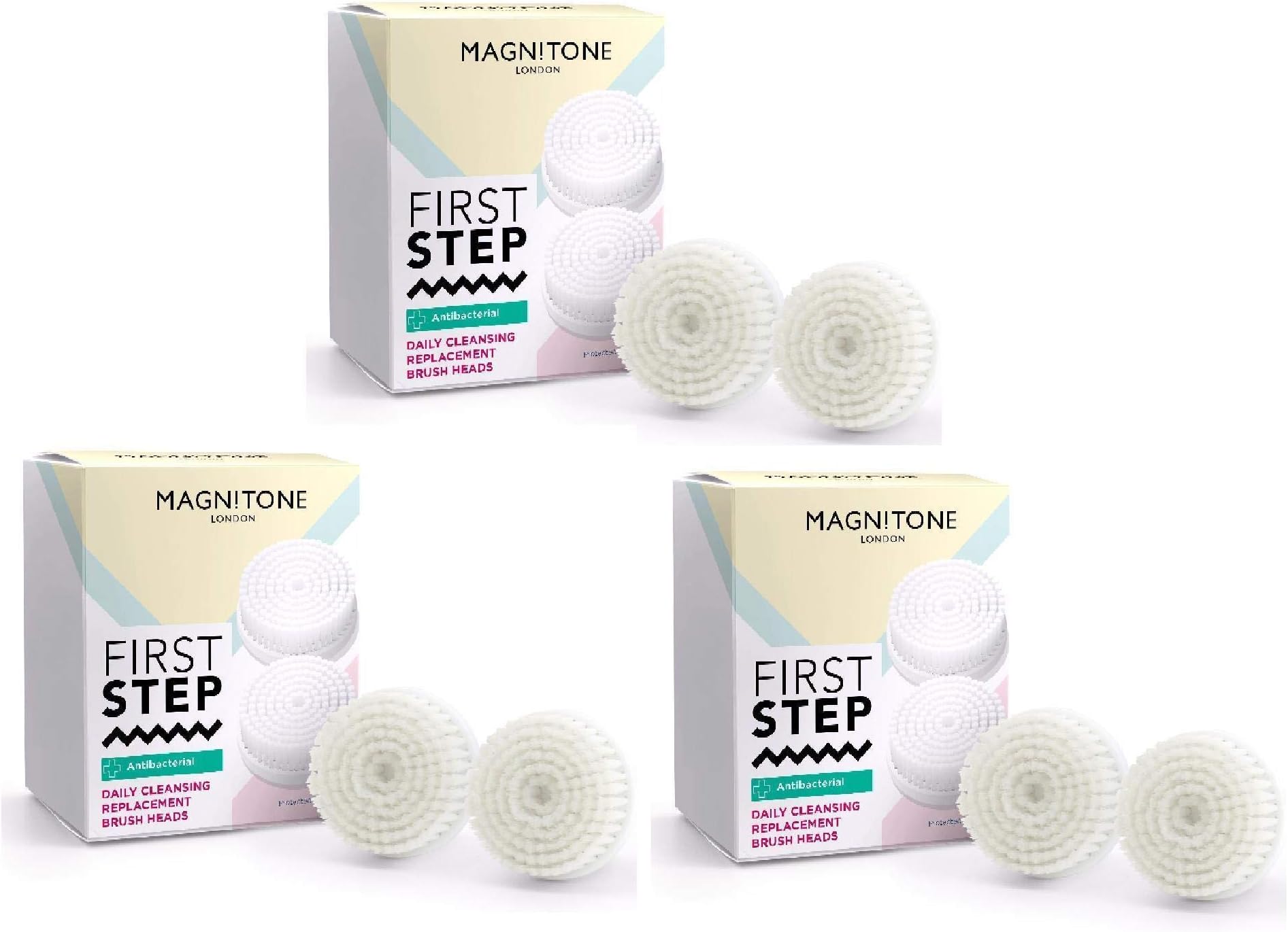 Magnitone First Step Antibacterial Daily Cleansing Replacement Brush Heads-Triple Pack (6)