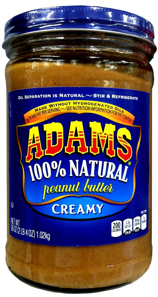 Adams 100 Natural CREAMY PEANUT BUTTER 36oz (6 Pack