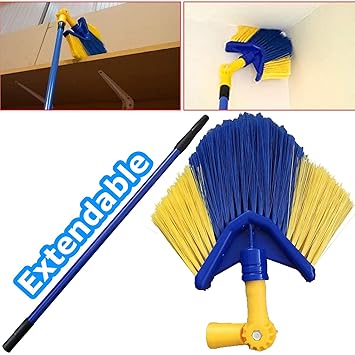 KF Wand- und Staubbesen - Eckbesen mit Teleskopstiel - Spinnenwebenfeger - ausziehbar bis 152cm, 180 Grad schwenkbar - Erreic