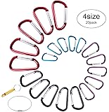 Carabiner Clip Aluminum D-Ring Spring Loaded Gate Small Keychain Carabiner Clip Set for Outdoor Camping 4 Different Sizes Assorted Colors Pack of 20