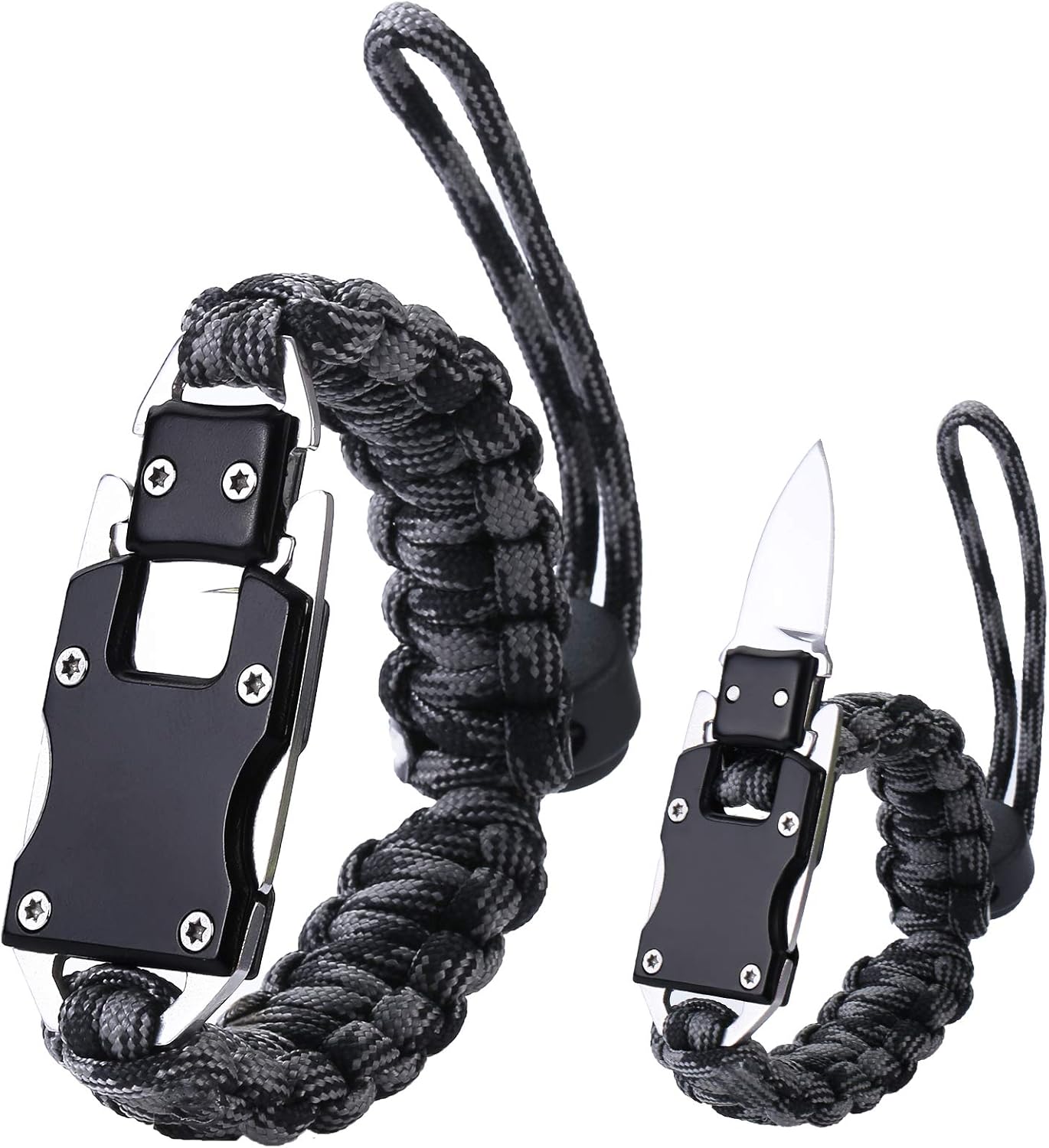 Adjustable Paracord Knife Bracelet, Survival Cord Bracelet with Knife, Tactical EDC Paracord Bracelet for Outdoor Hiking Traveling Camping, Paracord Bracelet for Men & Women (Adjustable Black Gray) : Sports & Outdoors