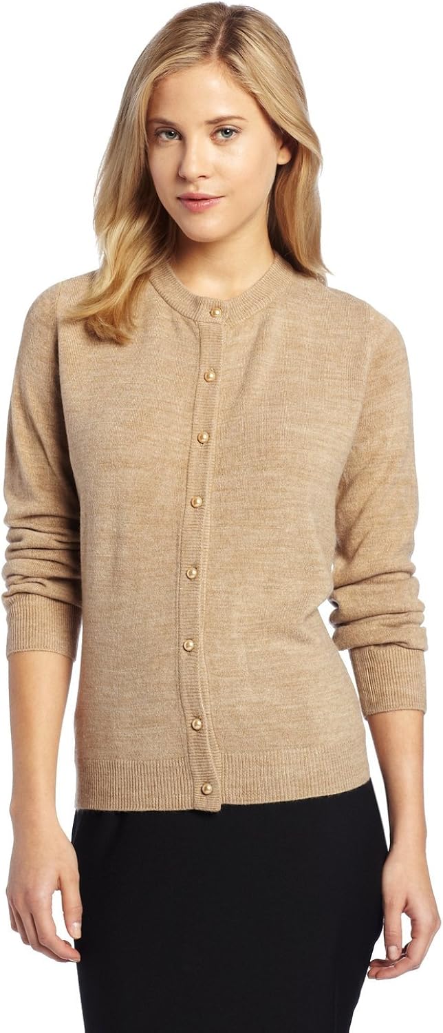 Sag Harbor Womens Classic Faux Cashmere Cardigan Sweater, Camel, Medium