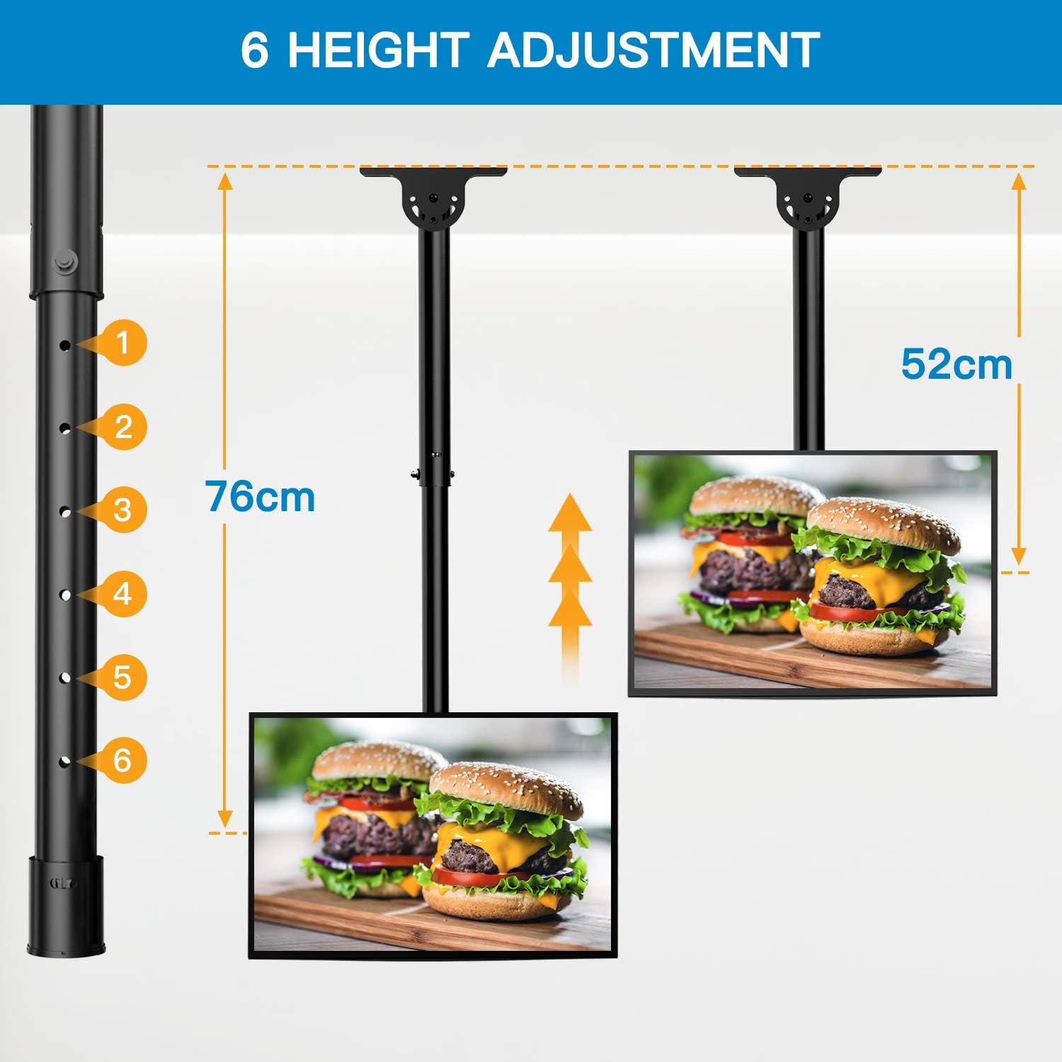 PERLESMITH Ceiling TV Bracket, Adjustable Swivel Ceiling Mount for Most 26-65 inch TVs, Full Motion Ceiling TV Mount - Image 4