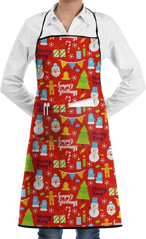 Amazon エルクおかしいクリスマスツリーモミの木よだれかけシェフポケットエクストラロングネクタイキッチンエプロン女性男性バーベキュークックバリスタウェイターバーテンダーサーバーギフト エプロン オンライン通販