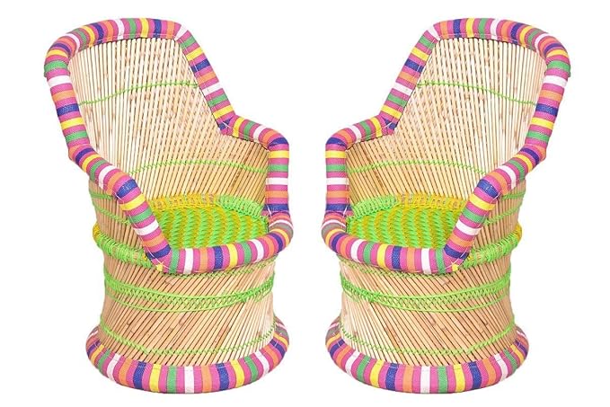 GUNEE Cane Bar Stool Mudda Handicraft Chair for Indoor/Outdoor Furnishings - 1 PC(Multicolor)