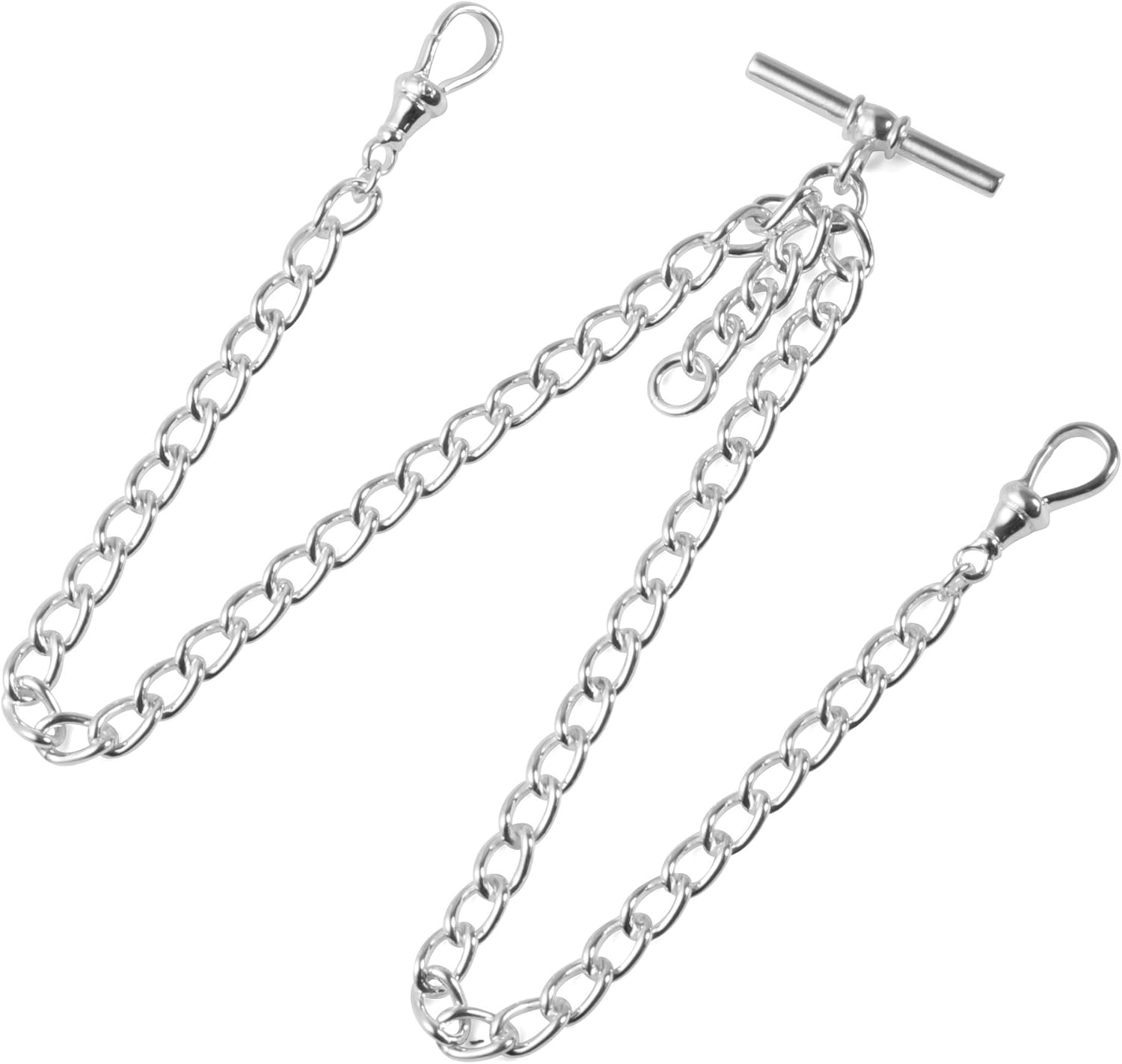 Gents Heavy Weight Double Sterling Silver Pocket Watch Chain Double