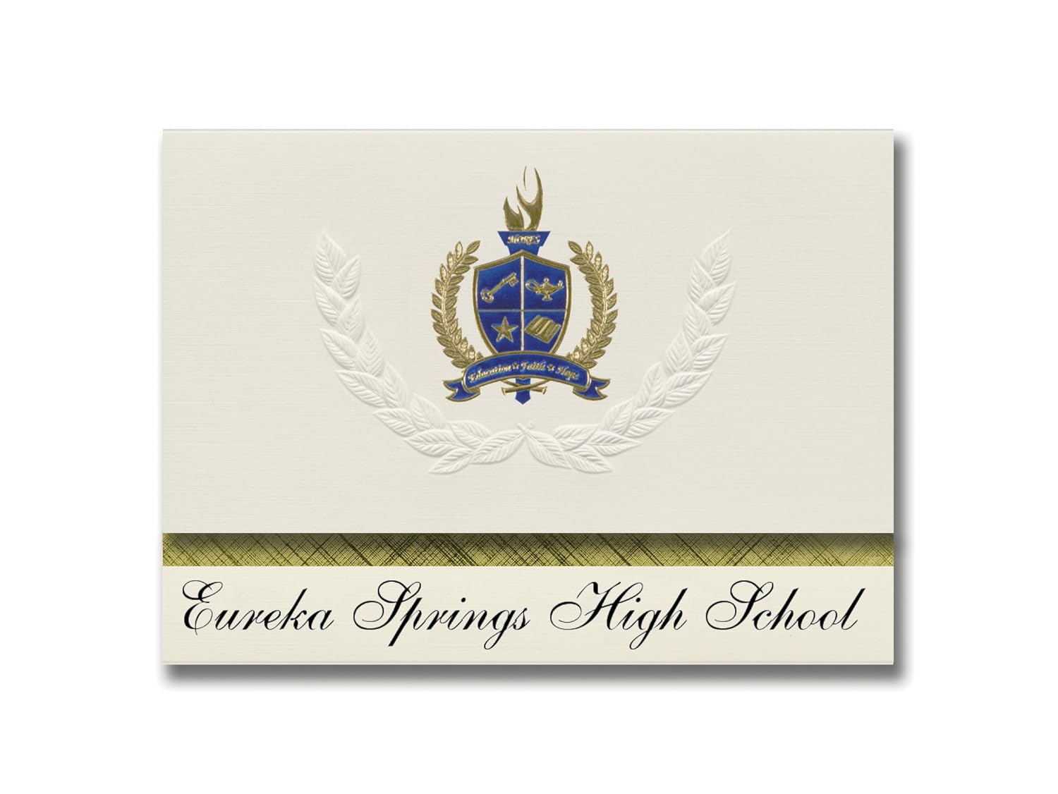 Signature Announcements Eureka Springs High School (Eureka Springs, AR) Graduation Announcements, Presidential style, Elite package of 25 with Gold & Blue Metallic Foil seal