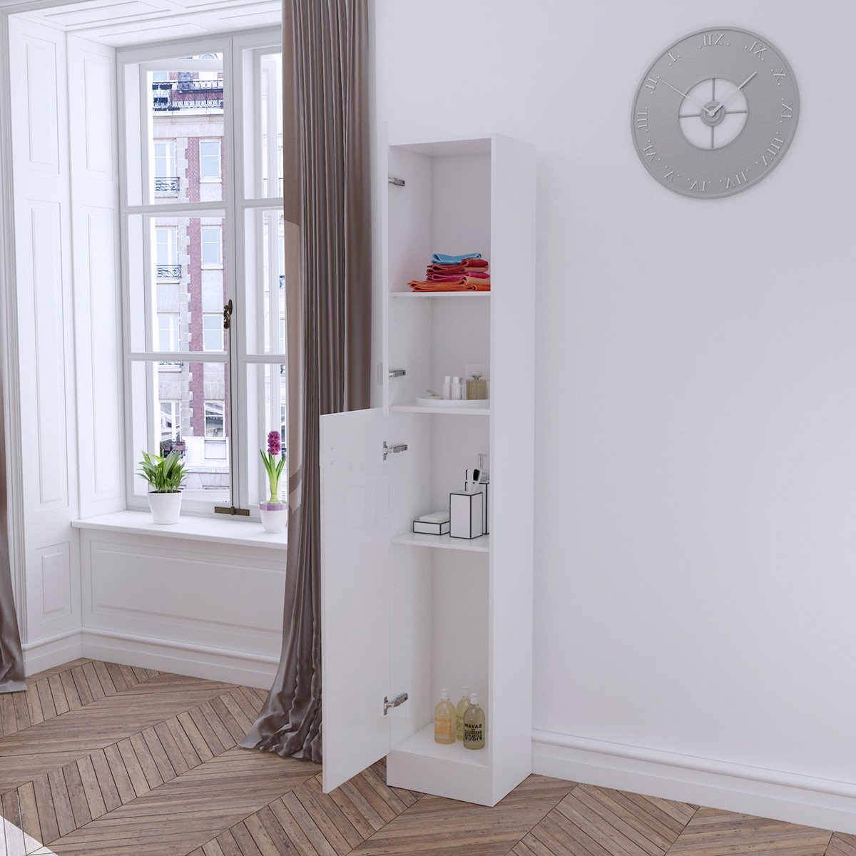 Feifeiyo 1 X Tall Bathroom Cabinet High Gloss White Bathroom