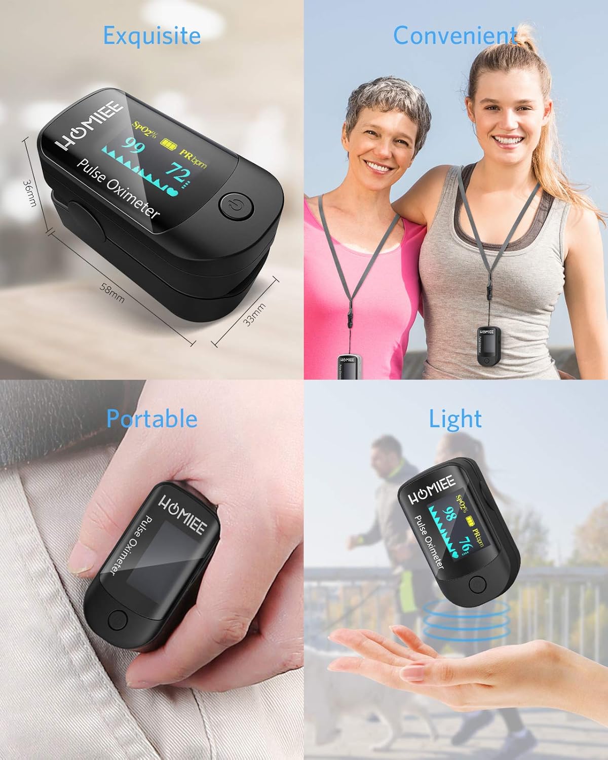 HOMIEE Pulse Oximeter, Blood Oxygen Saturation Monitor for Pulse Rate