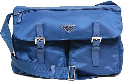 Amazon Com Prada Large Blue Tessuto Pattina Nylon Leather Cross Body Messenger Bag Bt1738 Sports Outdoors