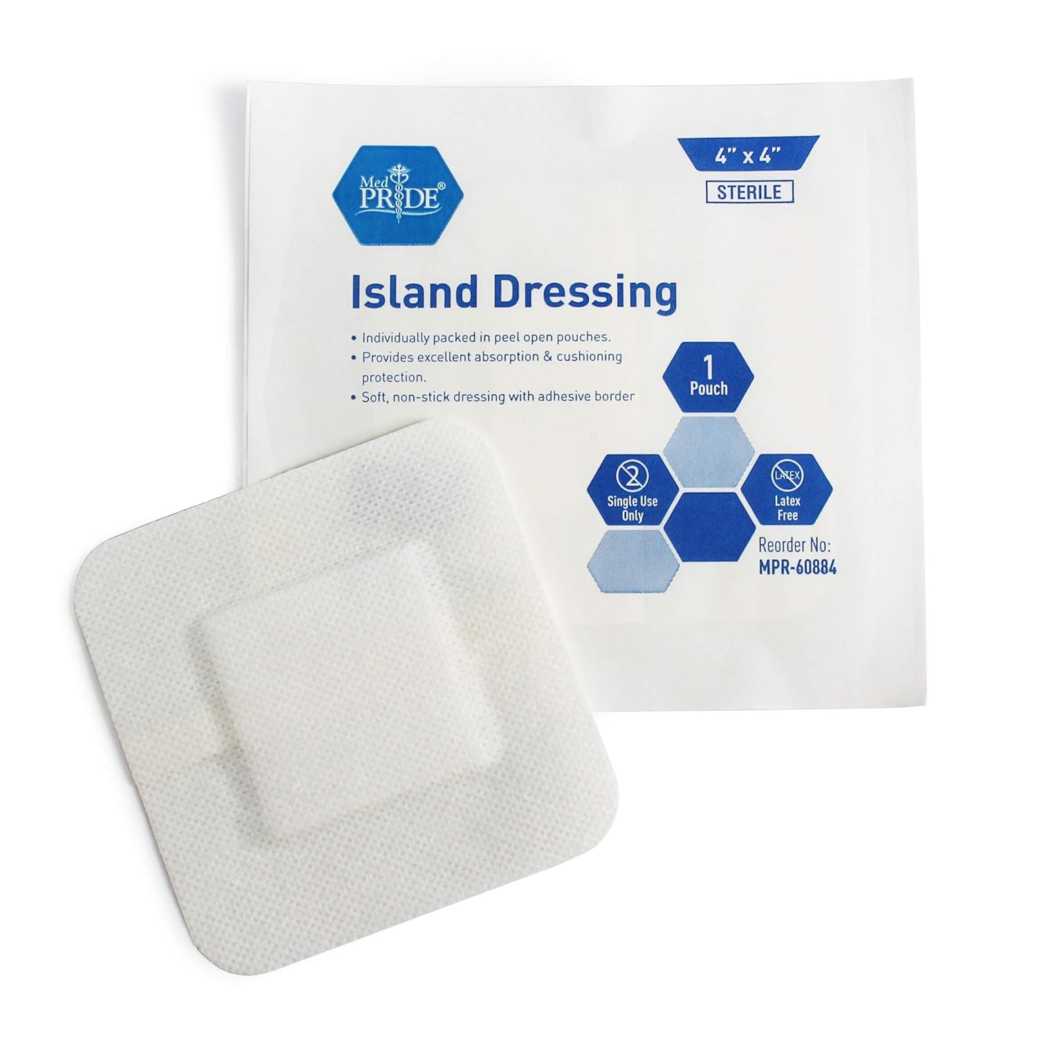 Medpride 4” x 4” Bordered Gauze-Island Dressing| 25 Pack-Individually Packed Pouches| Wound Dressing with Adhesive, Breathable Borders| Sterile & Highly Absorbent| Latex-Free: Industrial & Scientific