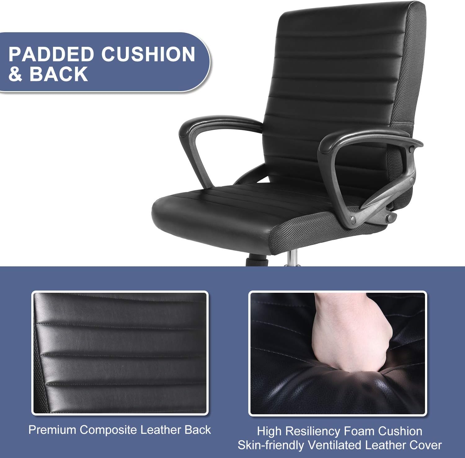 Office Chair Bonded Leather, Ergonomic Executive Computer Task Office Desk Chair Mid-Back with Swiveling Casters for Home Office Conference Room: Kitchen & Dining