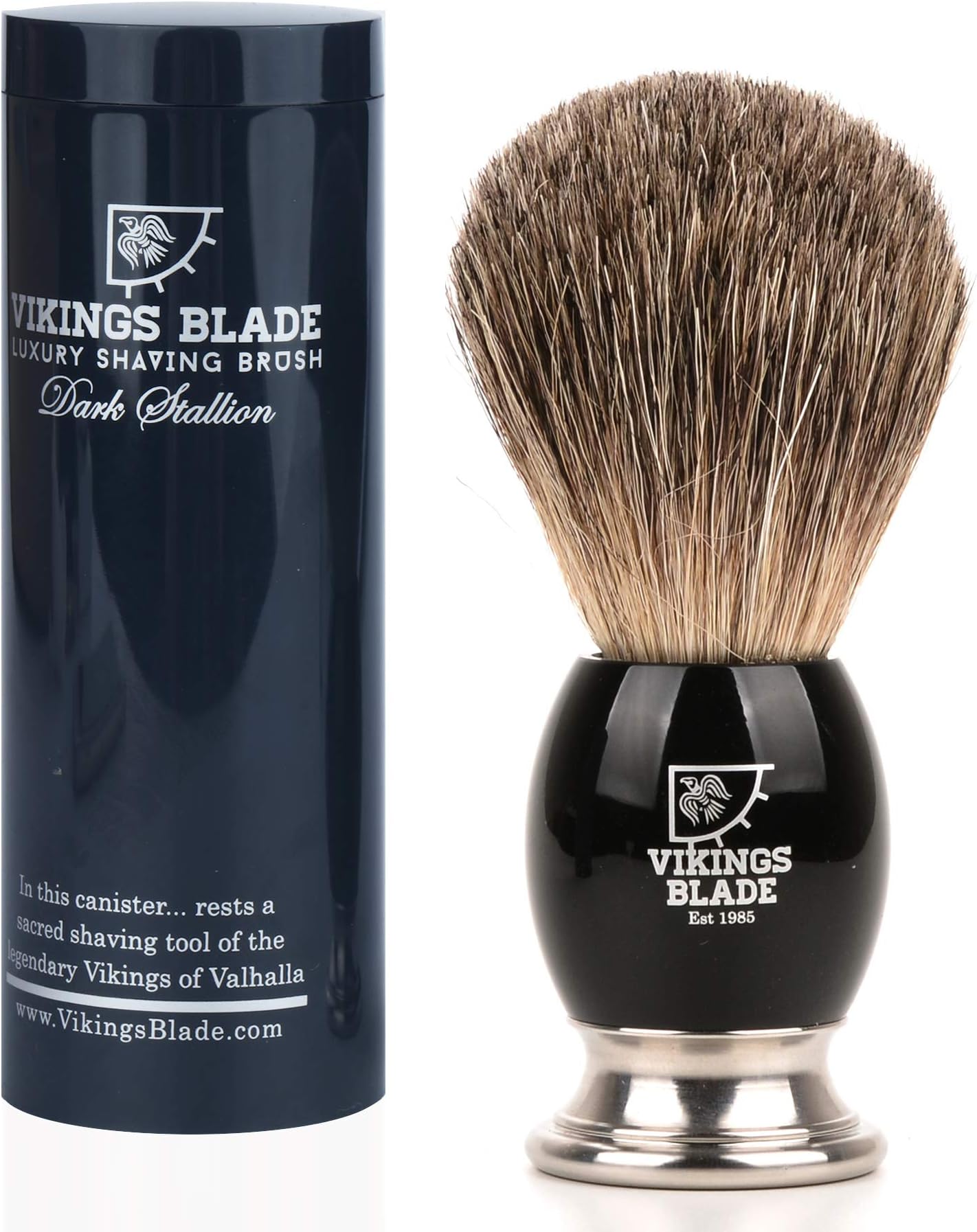 VIKINGS BLADE Luxury Badger Brush, Heavy Swedish Alloy Base + Obsidian Acrylic, Dark Stallion