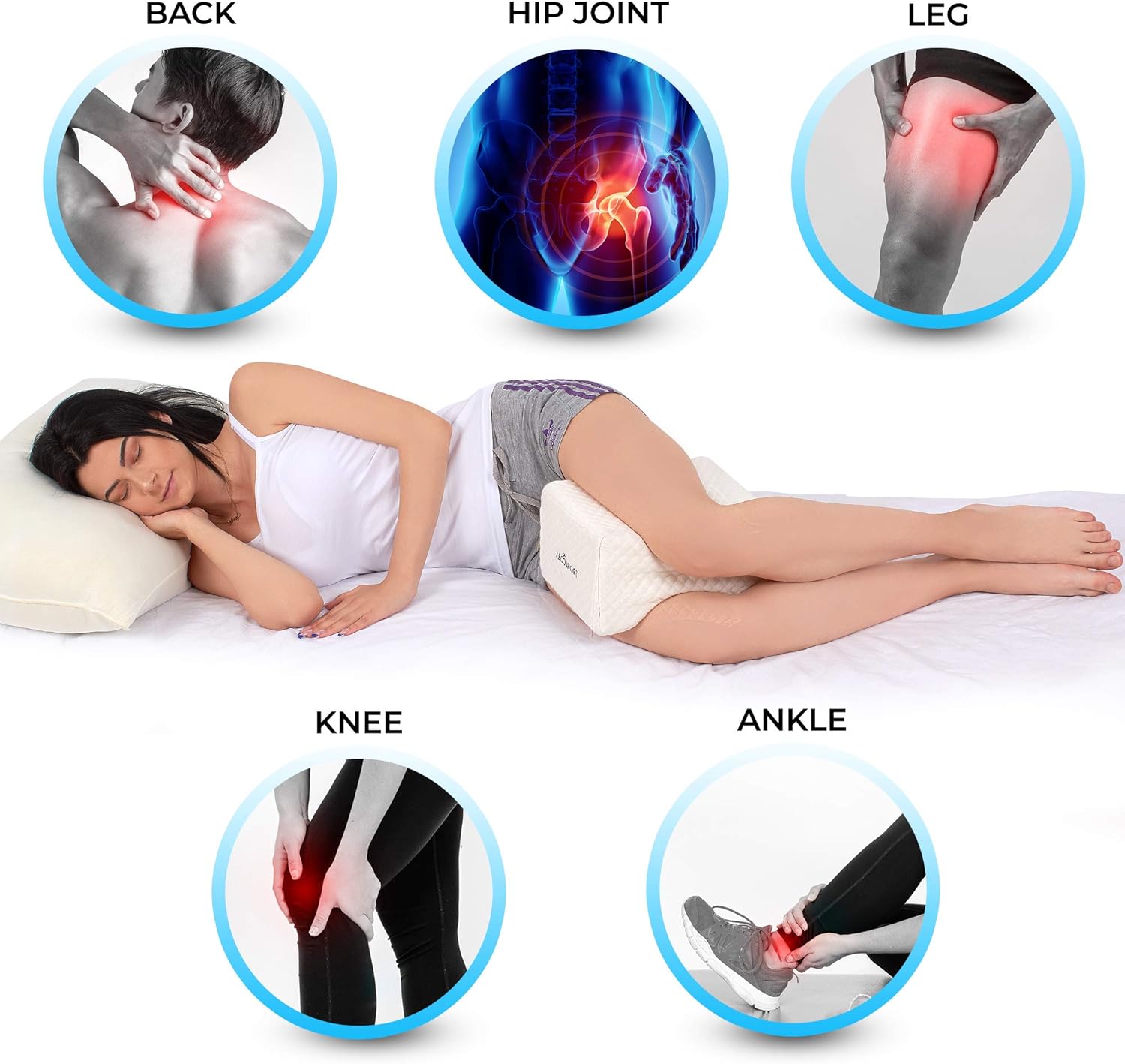 Abco Tech Memory Foam Knee Pillow with Cooling Gel – Leg Pillow Wedge for Side Sleepers, Pregnancy, Spine Alignment and Pain Relief – Breathable, Hypoallergenic and Comfortable – with Washable Cover: Furniture & Decor
