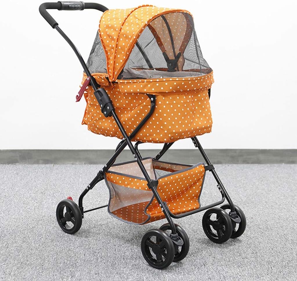 BTIR Pet 4 Räder Folding Pet Stroller for Hunde/Katzen mit Zipperless Eintrag, Easy One-Hand Falten mit abnehmbarem Liner, Ablagekorb, Becherhalter