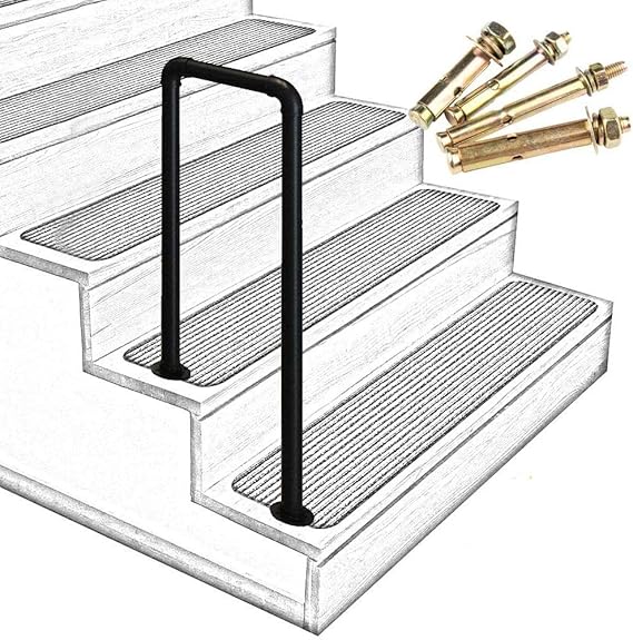 Lanna Shop Wrought Iron Pipe Stair Handrail, 2 Step Non