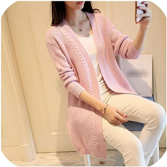 Amazon Co Jp 秋冬女性長袖セーターカーディガン女性ニットジャケットレディース ピンク Xl 服 ファッション小物