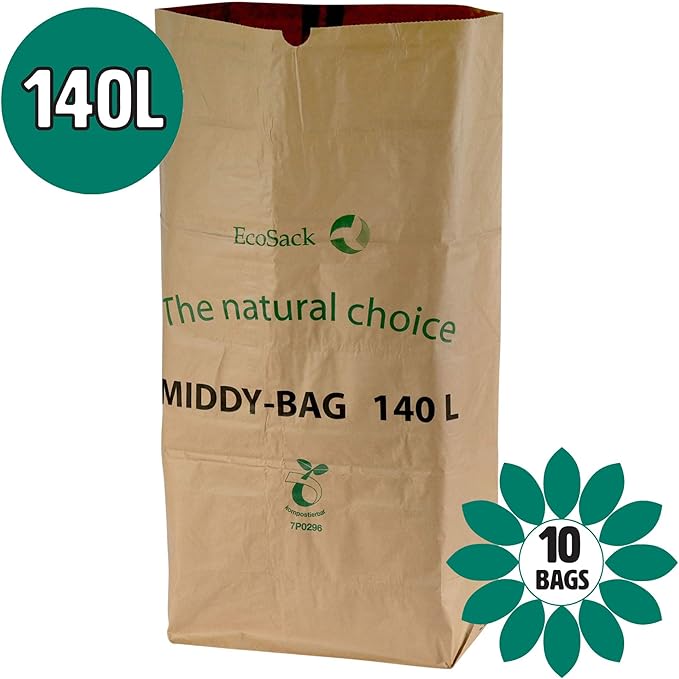 140 Litre x 10 Paper Compostable Wheelie Bin Liners Biodegradable