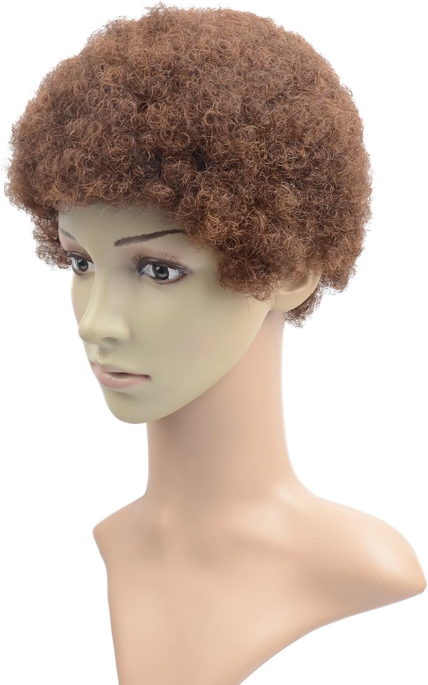 Razeal Afro 2" Short Afro Kinky Curly Wig with Brazilian Hair Black Human Hair Wigs - Wigs For Black Women - Short Wig Capless Wigs - Kinkys Curly Hair Wig (#4)