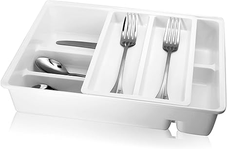 Hiware Double Tiered Cutlery Tray Drawer Insert Plastic Utensil