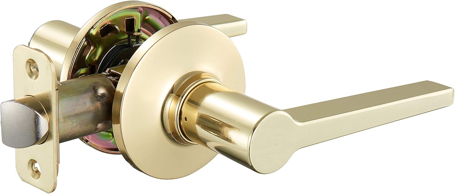 AmazonBasics Manchester Passage Door Lever, Polished Brass