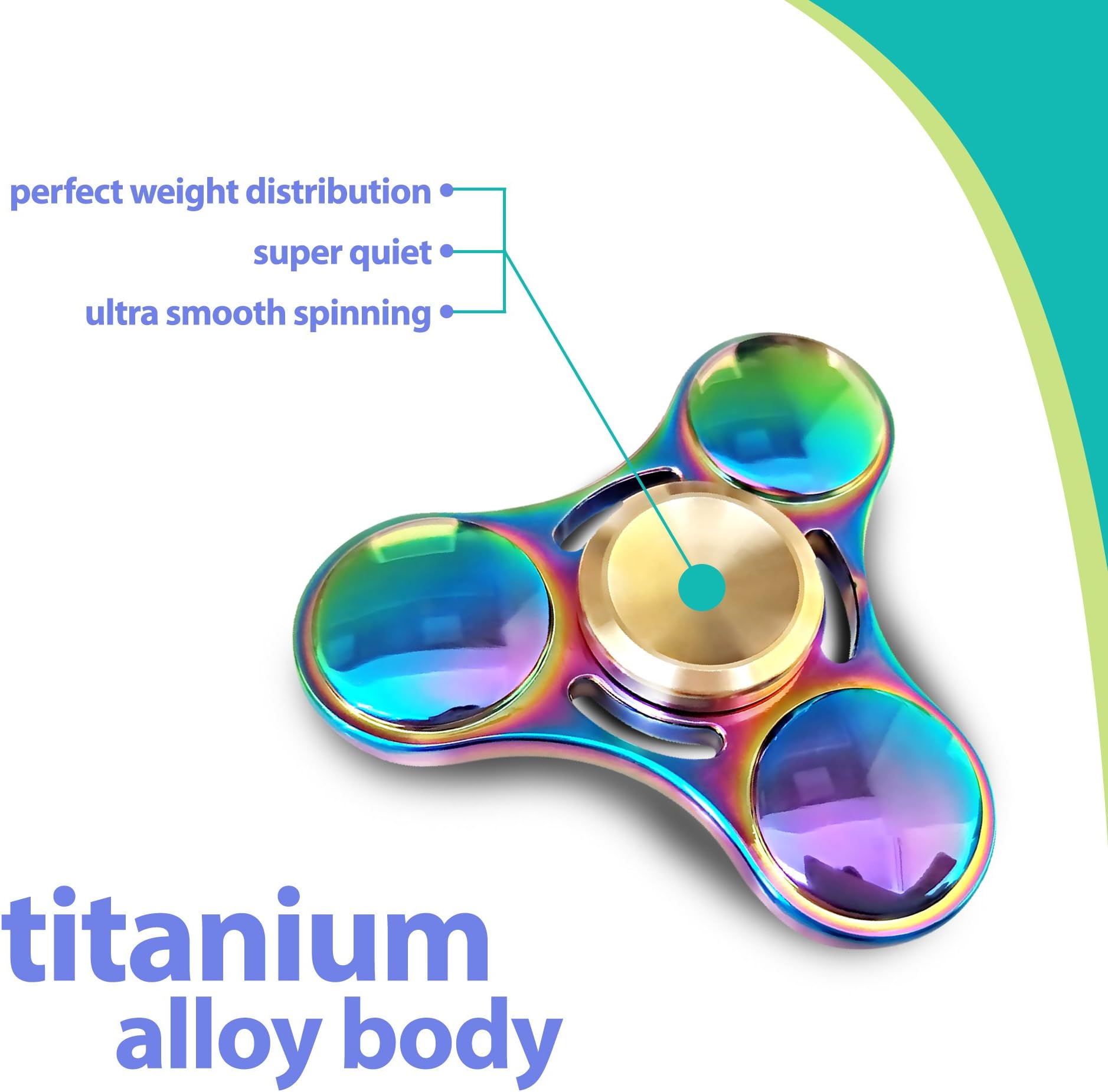 Organic Essences Premium Rainbow Fidget Spinner Hand Toy - Super Fast 6-8 Minutes Spin time - Fidget Toy for Kids & Adults - for Stress, Anxiety, Restless Hands, ADHD - Titanium Alloy w/ Bearings