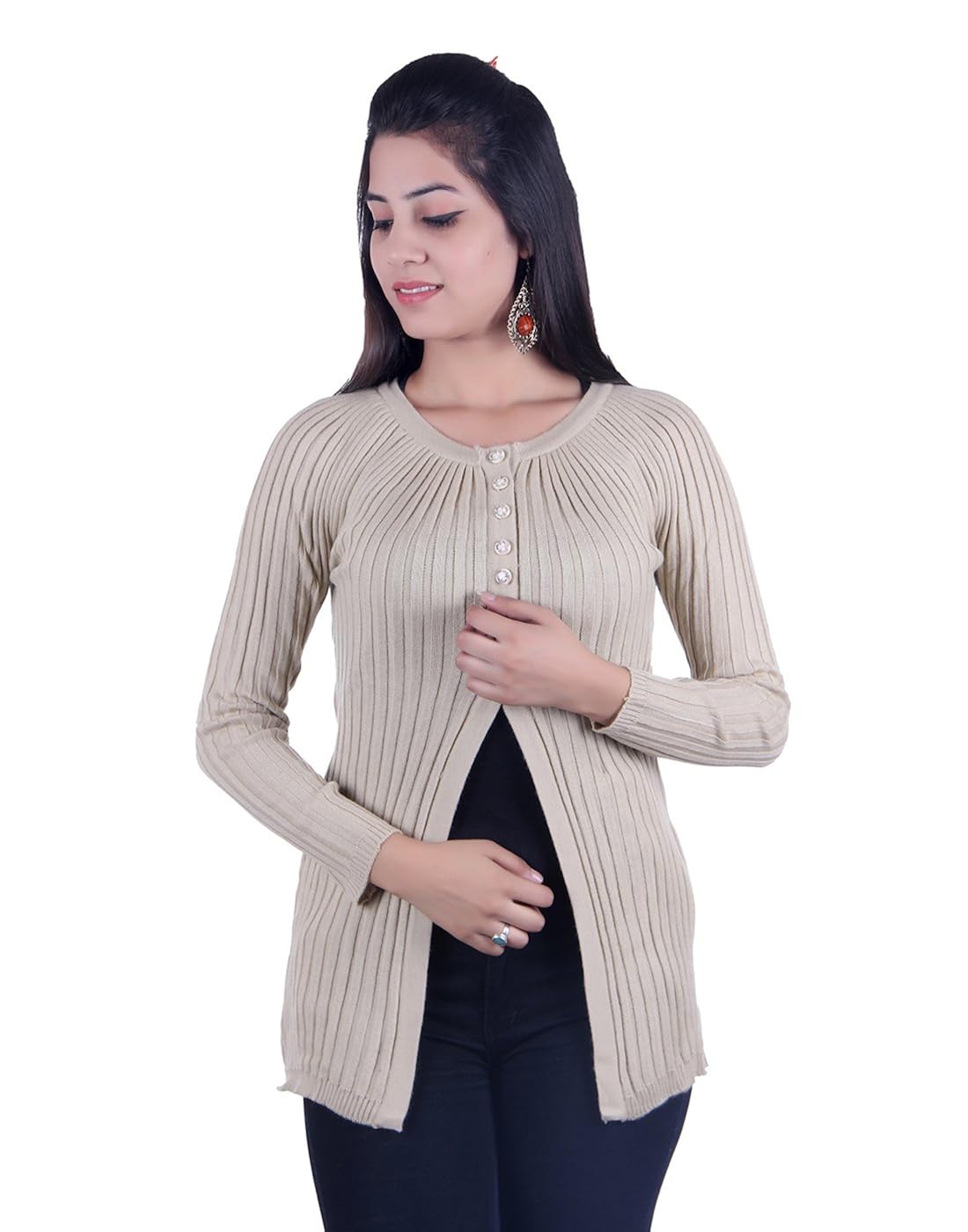 ogarti women's woolen cardigan(919camel, beige, free size)