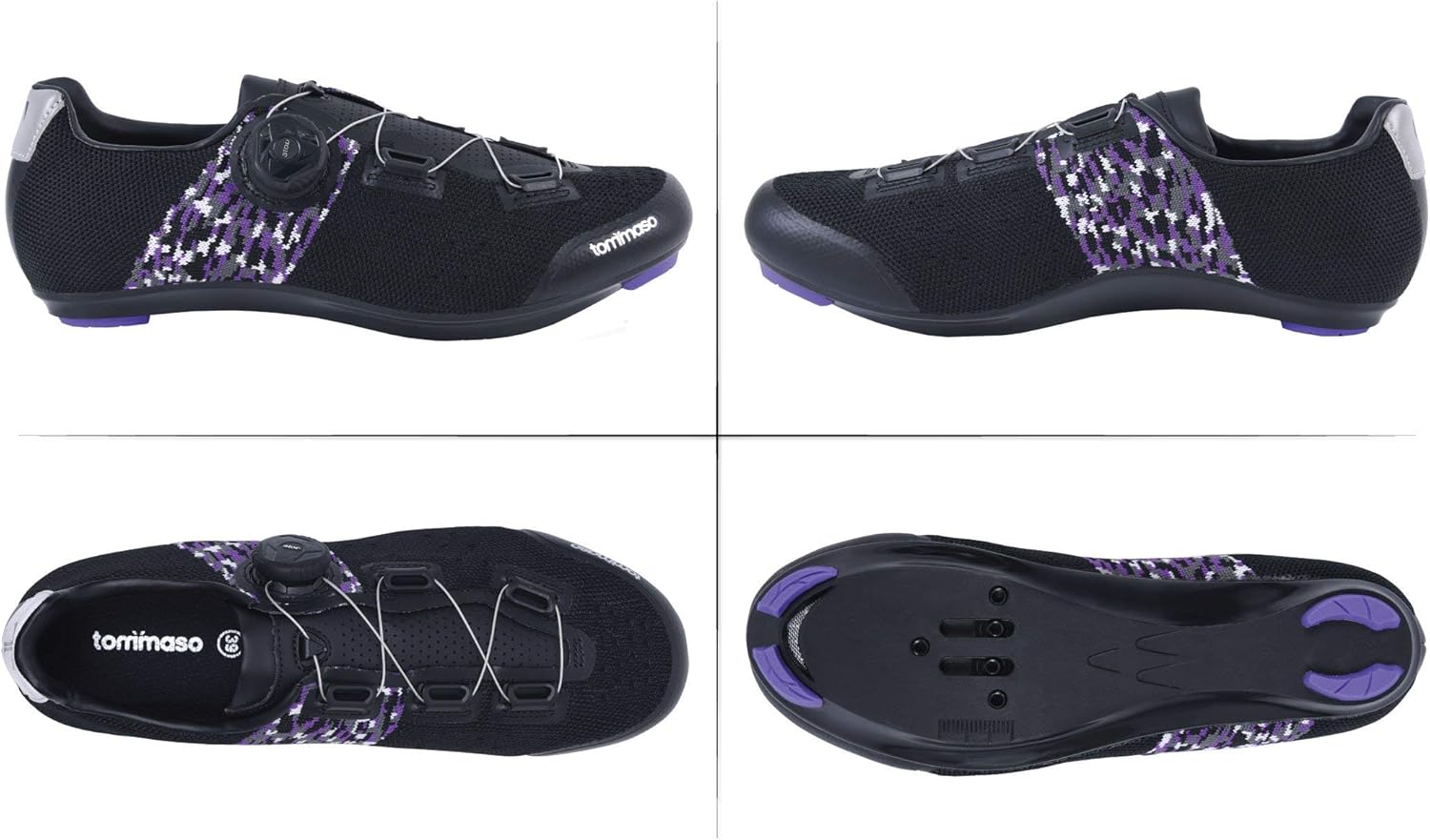  | Tommaso Pista Aria Elite Knit Quick Lace Women's Indoor Cycling Ready Cycling Shoe and Bundle with Compatible Cleat, Look Delta, SPD - Black, Purple | Cycling