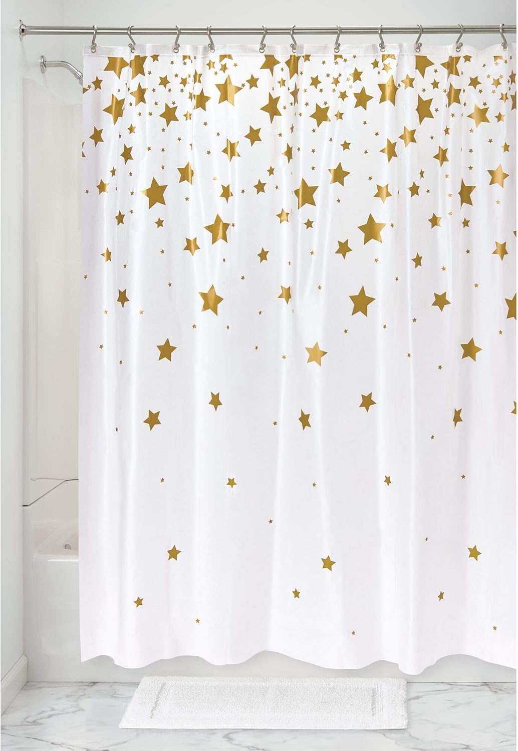 iDesign Falling Stars Shower Curtain Patterned Wide Shower B07MVXKMPC