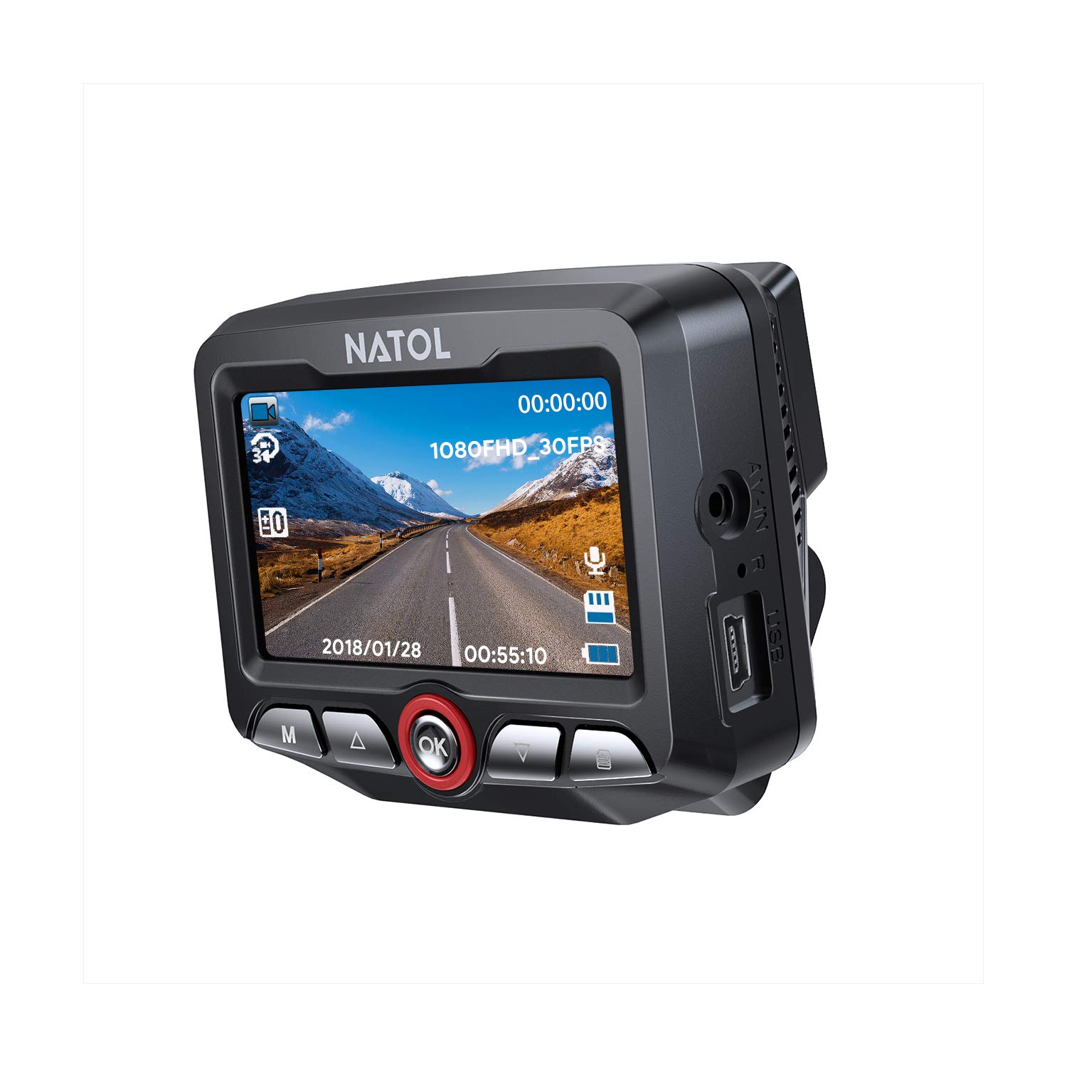 NATOL Dash Cam Full HD 1080P con Super Visione Notturna, Mini Telecamera per Auto, 170º Grandangolo, Registrazione in Loop, G-Sensor, Modo di Parcheggio e Rilevatore di Movimenti