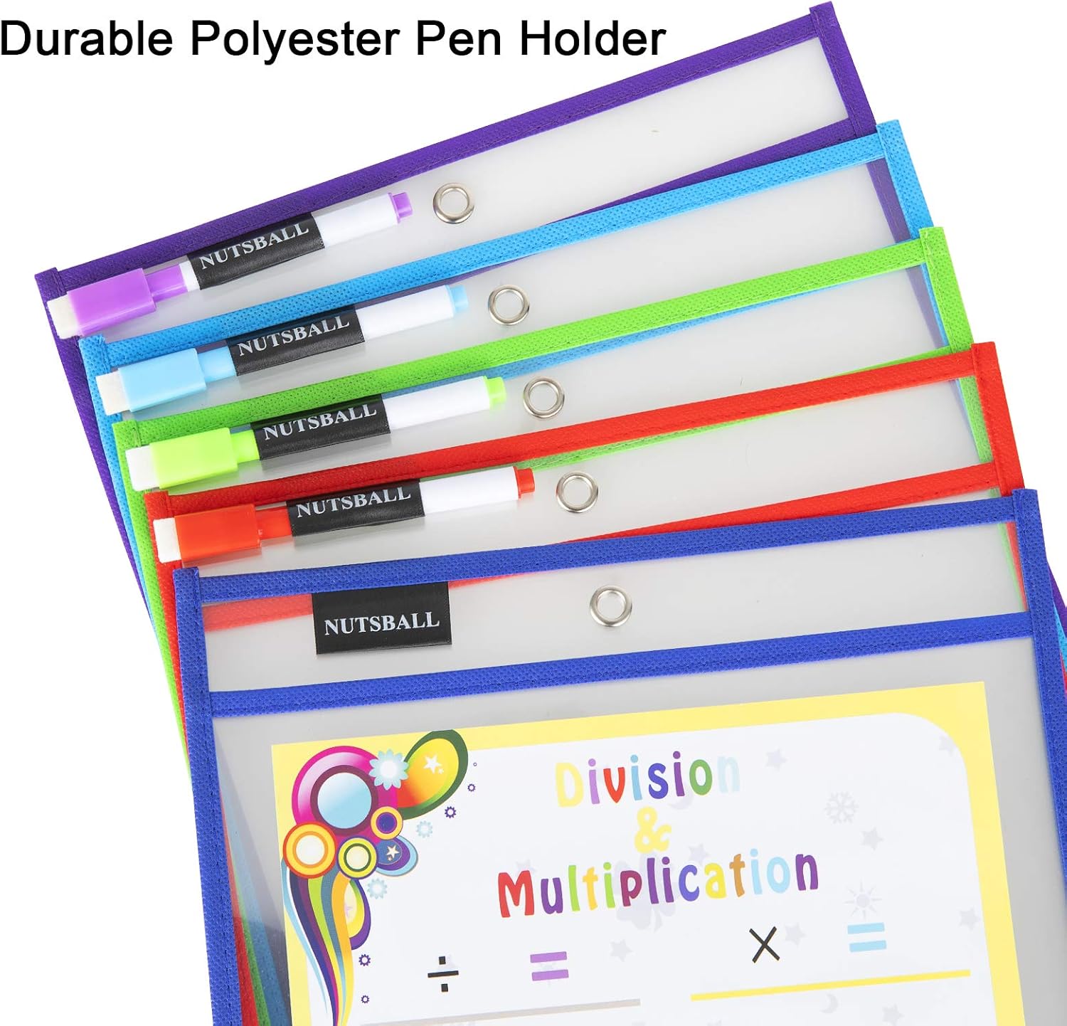 Nutsball Dry Erase Pockets Reusable Sleeves 7 Pack - Oversized Plastic Sheet Paper Protectors - Job Ticket Holders Assorted Colors - Teachers Students Kids Supplies for Classroom School Home Office : Office Products