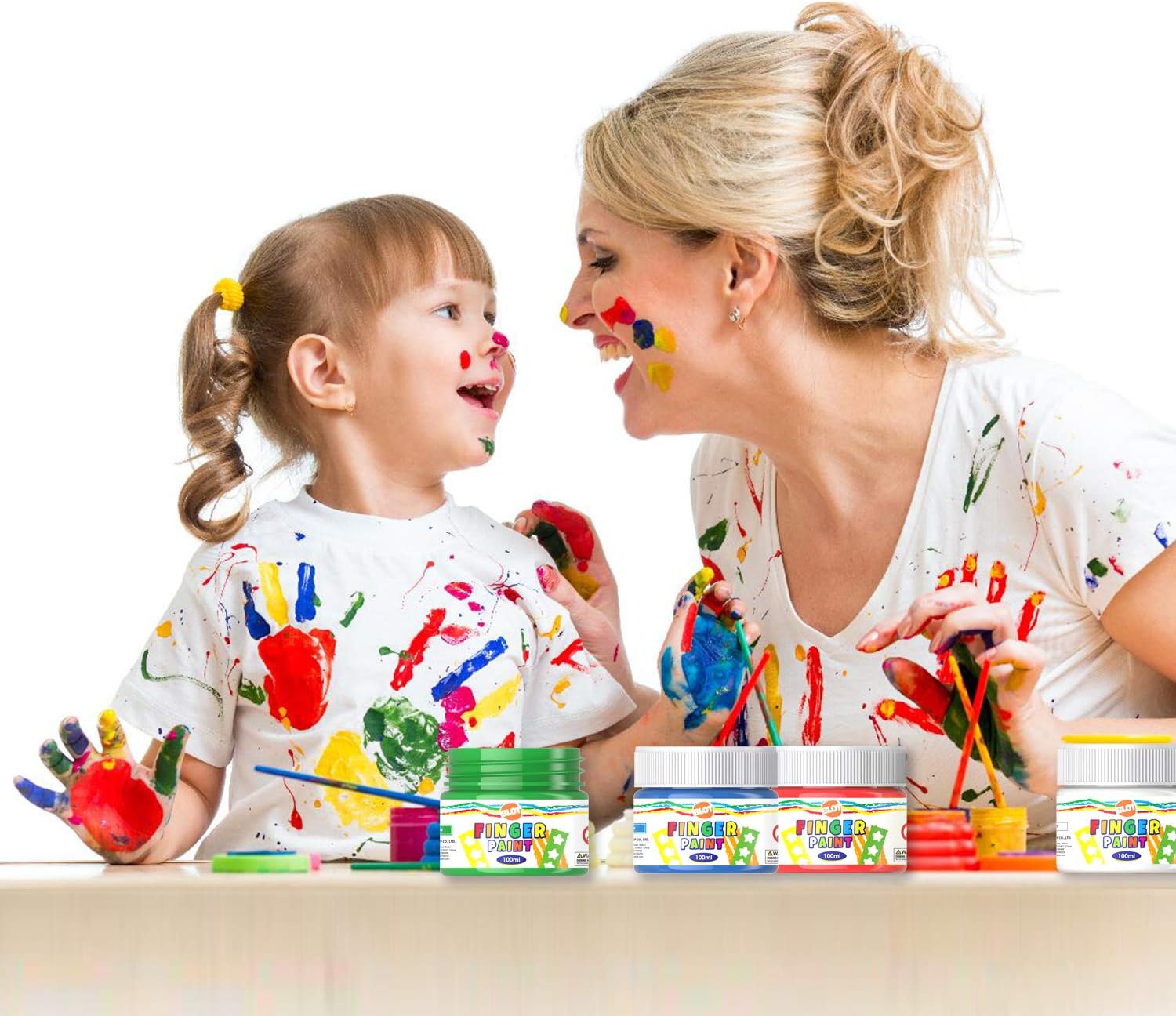 INK LAB Early Learning Kids Paint Set Washable Finger Paint Kit with Painting Brushes Apron Sponges for Toddlers Children Drawing, 6 Colors, 100ml/Can: Toys & Games