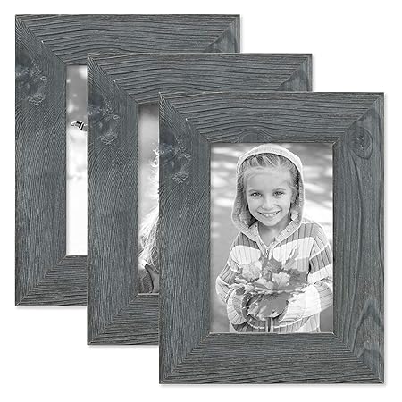 PHOTOLINI 3er Set Holz-Bilderrahmen Grau Lasiert Massivholz Gebürstet 10x15 cm/Holzrahmen/Fotorahmen