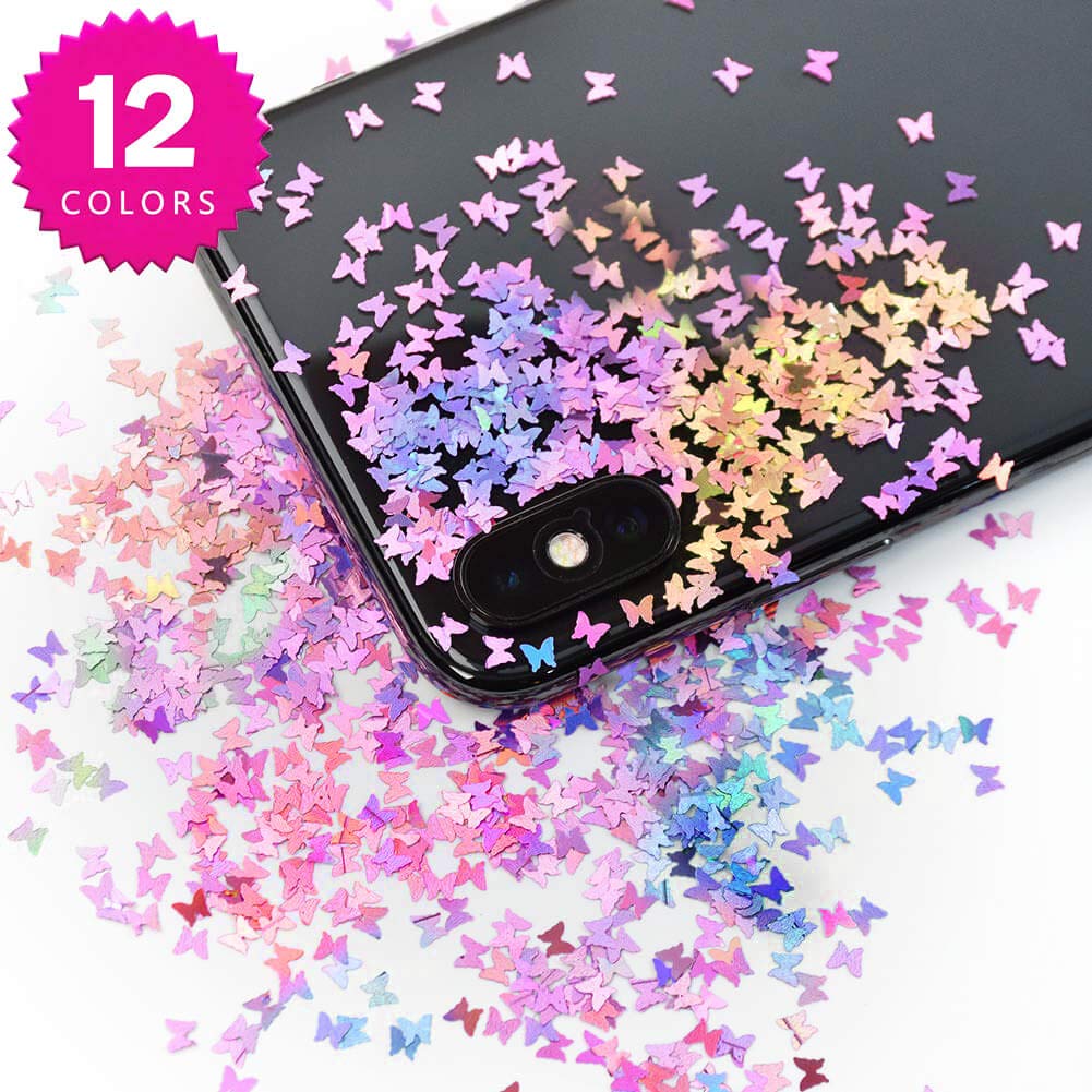 Butterfly Nail Art Glitter Sequins - 3D Laser Holographic Acrylic Nail Design Accessories Iridescent Nail Glitter Flakes Decorations for Make Up Body Face Hair Eye Decor Butterflies Shaped - 12 Color: Beauty
