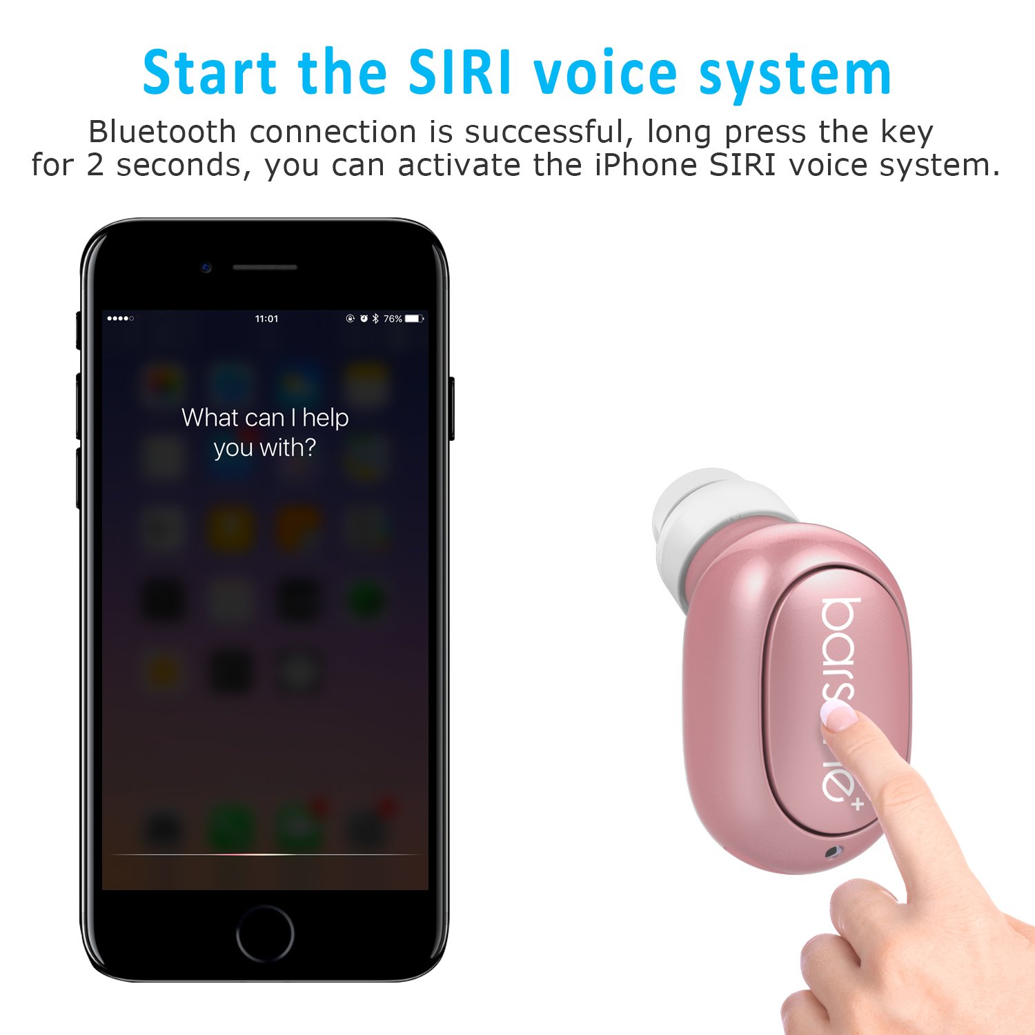 Bluetooth Earbud, Barsone Mini Bluetooth Earpiece Wireless Earphones Handsfree with Mic, In-ear Mini Bluetooth Ultra Light Headphones For IPhone Samsung and Any Other Smartphones (Rose gold)