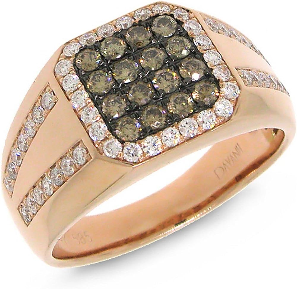 1.15ct 14k Rose Gold White and Champagne Diamond Men's Ring