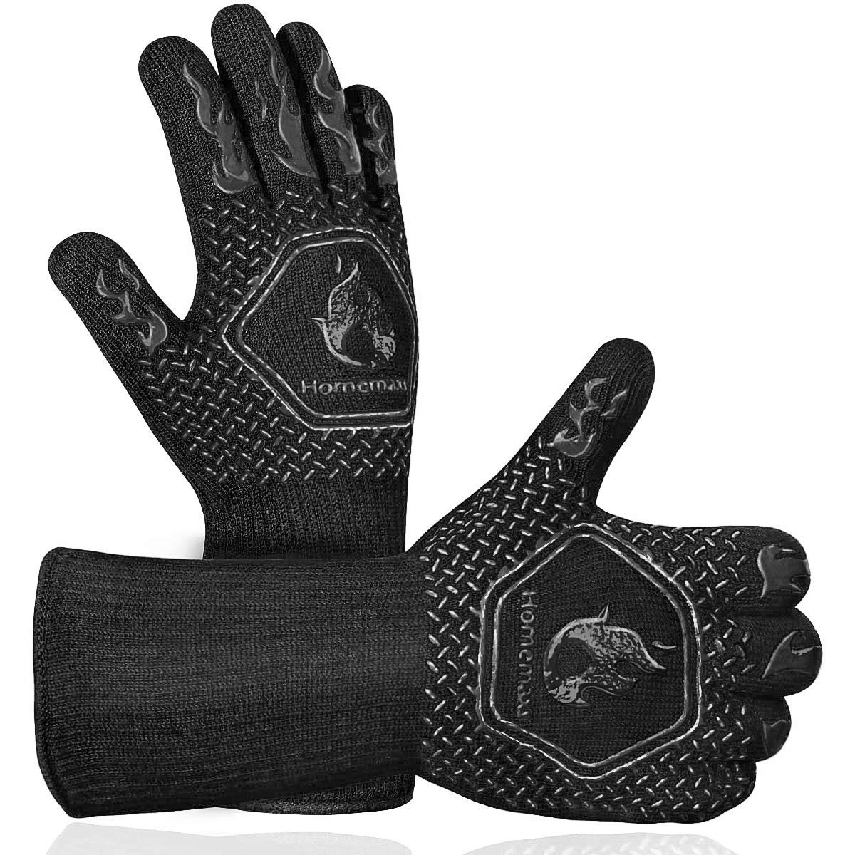 Homemaxs BBQ Gloves 1472℉ Extreme Heat Resistant Grill Gloves, Food Grade Kitchen Oven Mitts, Silicone Non-Slip Cooking Gloves