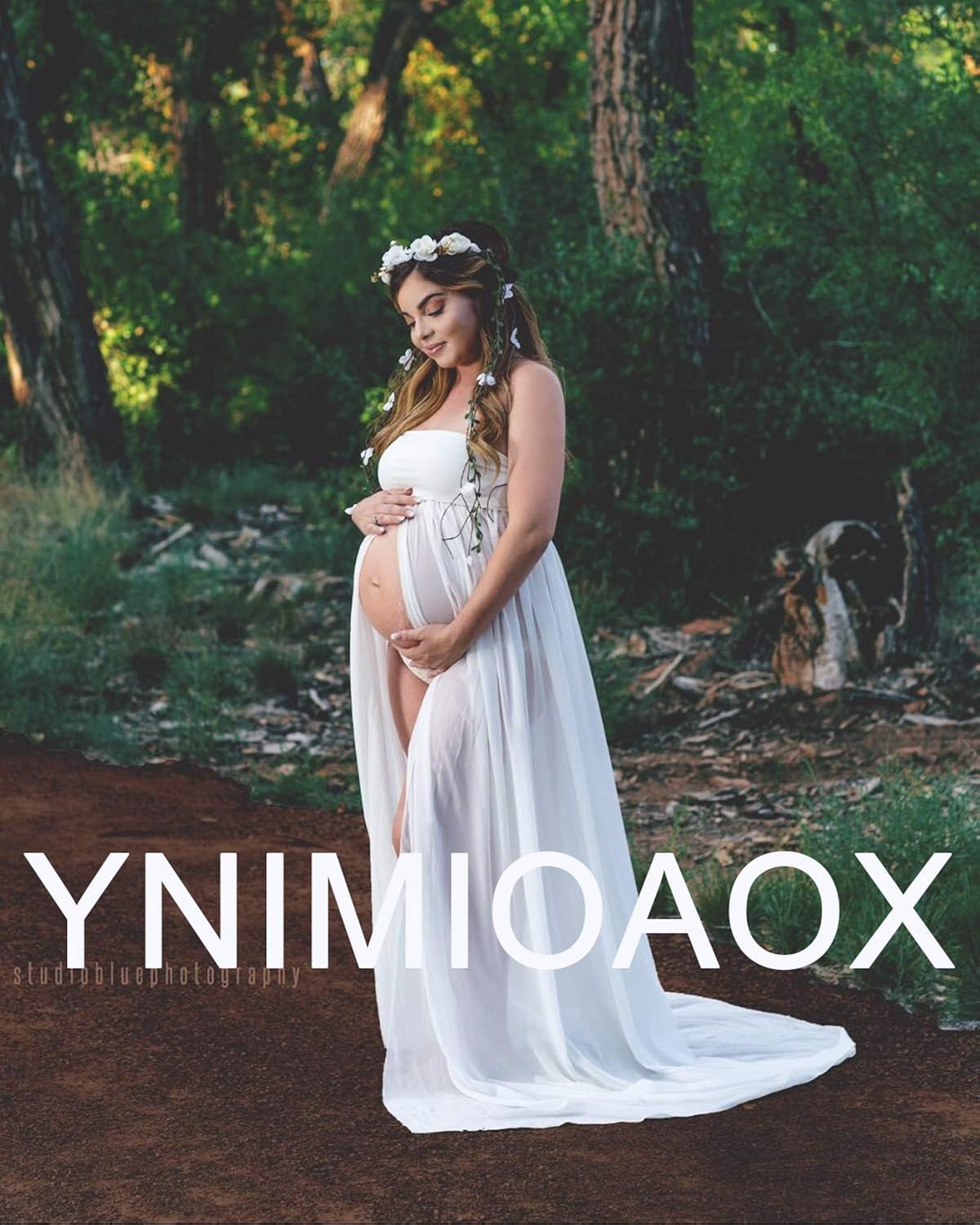Women's Off Shoulder Strapless Maternity Dress for Photography Split Front Chiffon Gown for Photoshoot (White) at  Women’s Clothing store