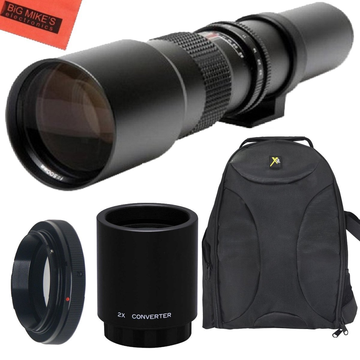 High-Power 500mm/1000mm f/8 Manual Telephoto Lens + Deluxe SLR Backpack for Canon  Rebel T1i, T2i, T3, T3i, T4i, T5, T5i, T6i, T6s, SL1, EOS60D, EOS70D, ...