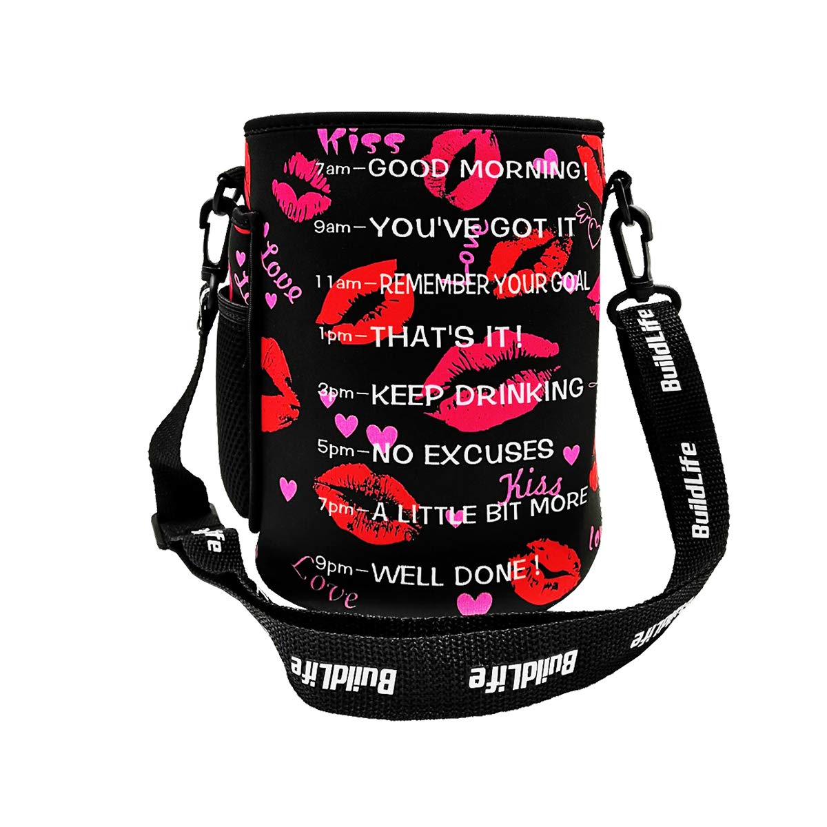 BuildLife Gallon/73OZ Water Bottle Sleeve with Time Marker for Measuring Your H2O Intake (1 Gallon, Lips Sleeve)