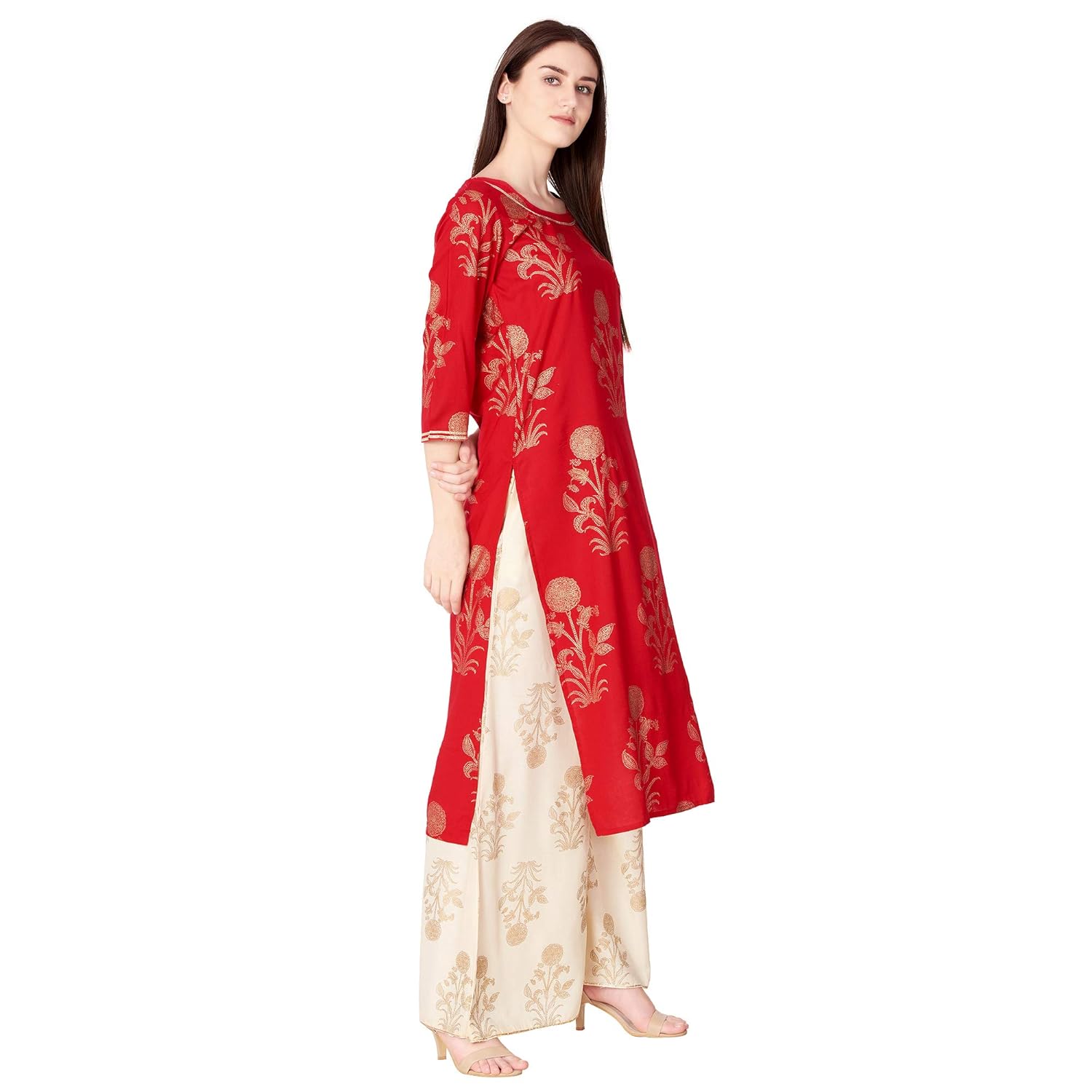 ortange women's rayon printed kurta palazzo set with premuim fabric