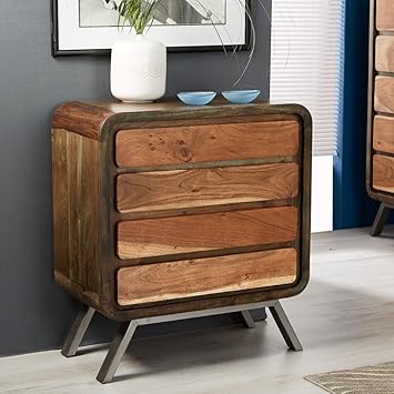 Alaska Retro Rustic Wooden 4 Drawer Chest Of Drawers With Metal