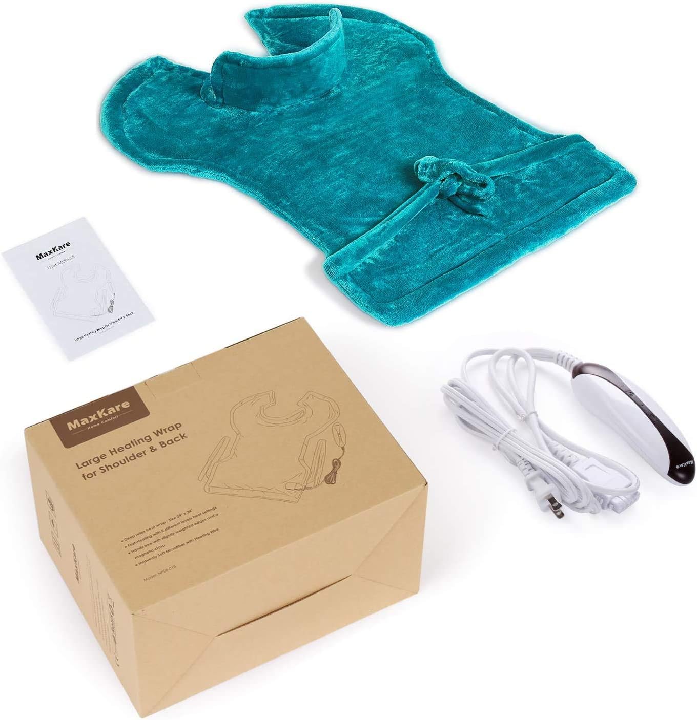 Large Heating Pad for Back and Shoulder Pain, 24"x33" Heat Wrap with Fast-Heating and 5 Heat Settings for Sport Sorness and Cramps Relief, Auto Shut Off Available-Lake Green: Health & Personal Care
