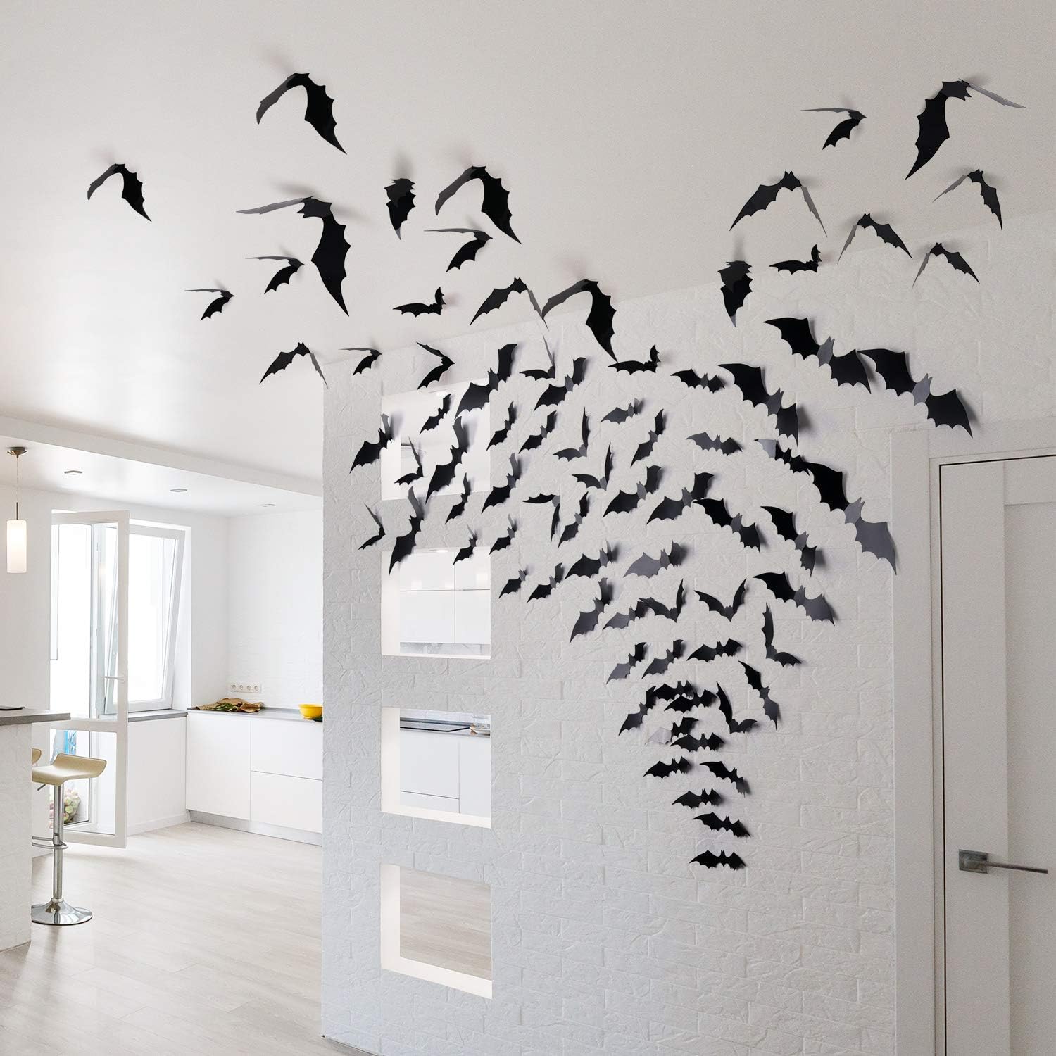 Coogam 60PCS Halloween 3D Bats Decoration 2020 Upgraded, 4 Different Sizes Realistic PVC Scary Black Bat Sticker for Home Decor DIY Wall Decal Bathroom Indoor Hallowmas Party Supplies: Toys & Games