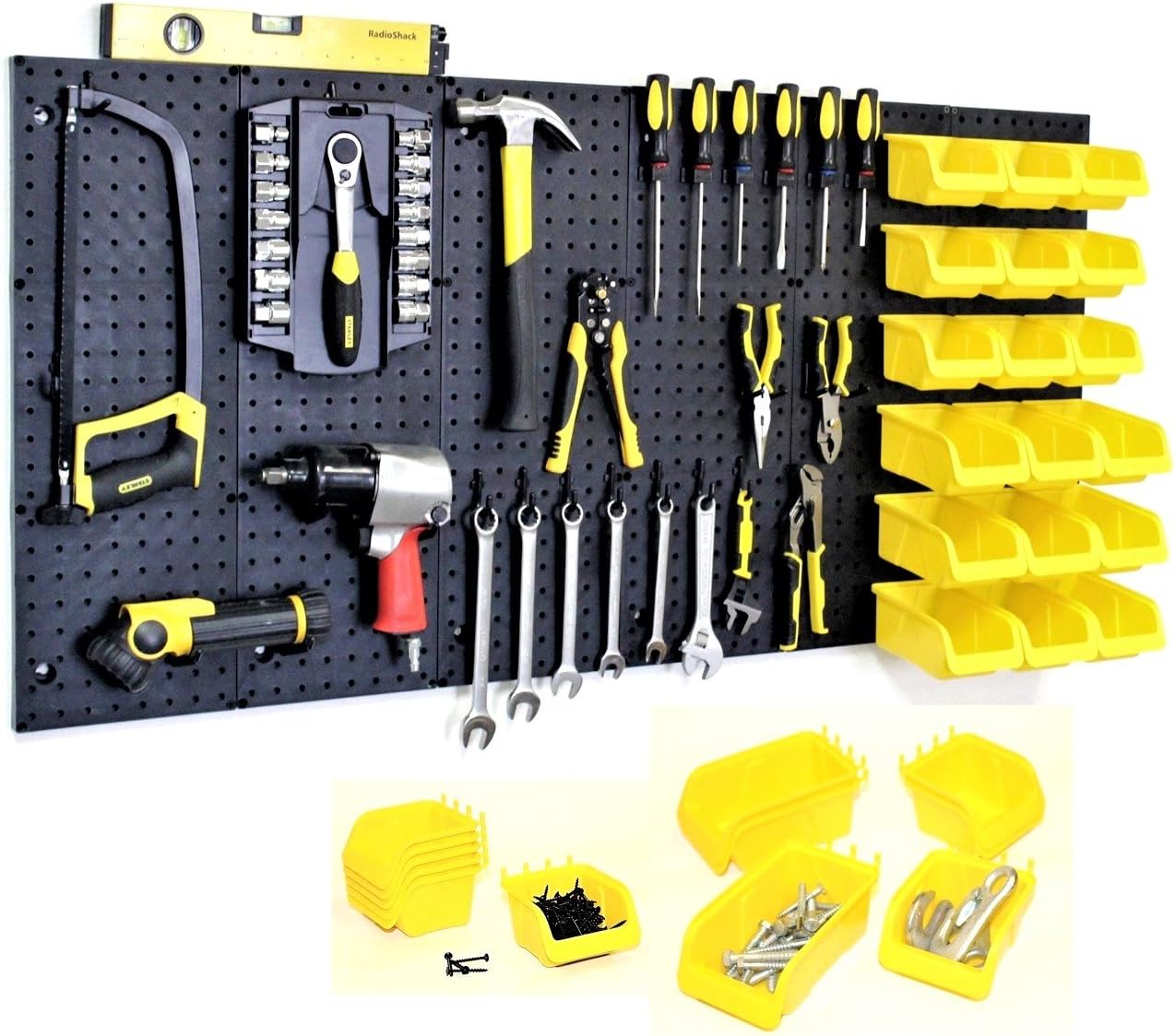 WallPeg Pegboard Kit - Peg Board Panels Locking Peg Hooks Set – Workbench Organizer Tool Storage… Size & Bins Included (24" x 48" - 18 Bins)