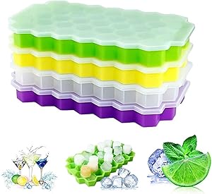 Ice Cube Trays, 4 Pack Food Grade Silicone Flexible Ice Cube Molds with Lid, BPA Free with Spill-Resistant Removable Lid Ice Cube Molds for Chilled Drinks, Whiskey & Cocktails