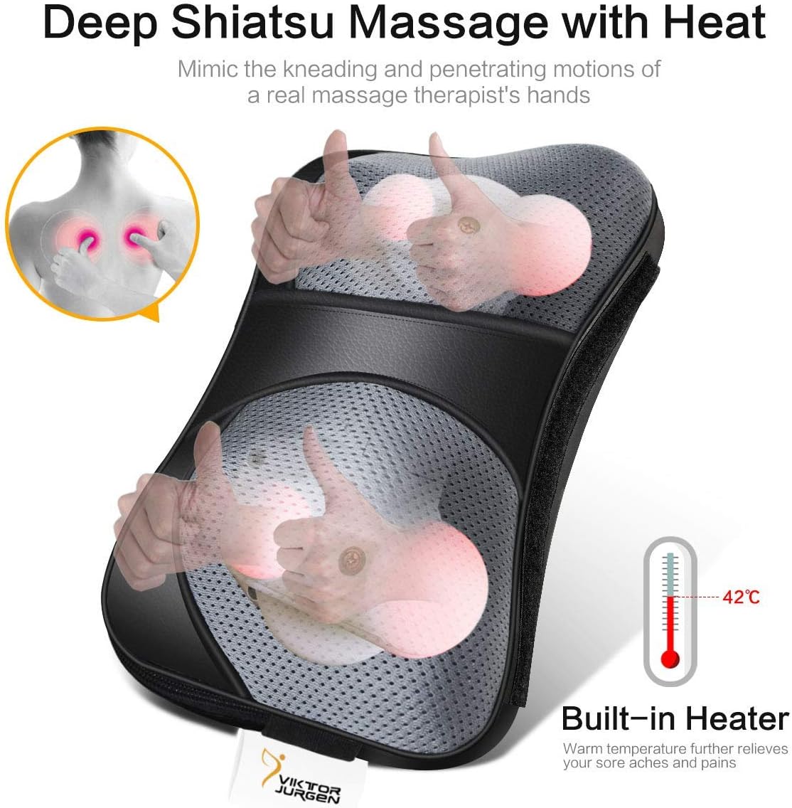 VIKTOR JURGEN Neck Massage Pillow Shiatsu Deep Kneading Shoulder Back and Foot Massager with Heat-Relaxation Gifts for Women/Men/Dad/Mom: Health & Personal Care