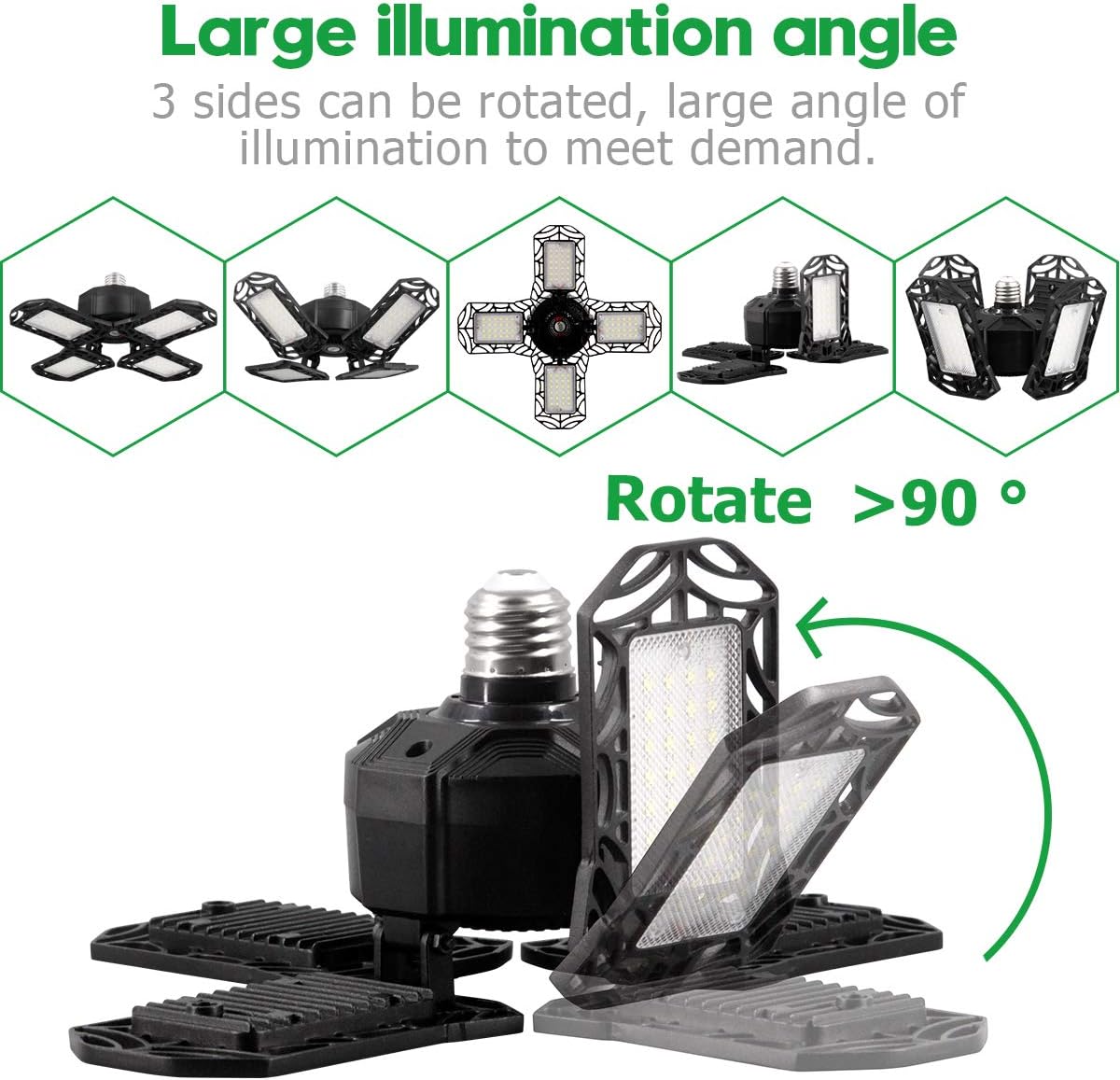 Led Garage Lights, 100W Garage Lighting 12000Lm 6500K E26/E27 Daylight White Deformable Four Leaf Garage Light Ceiling Led Shop Lights Super Bright Garage Light Bulb for Workshop Barn 2 Pack - - 